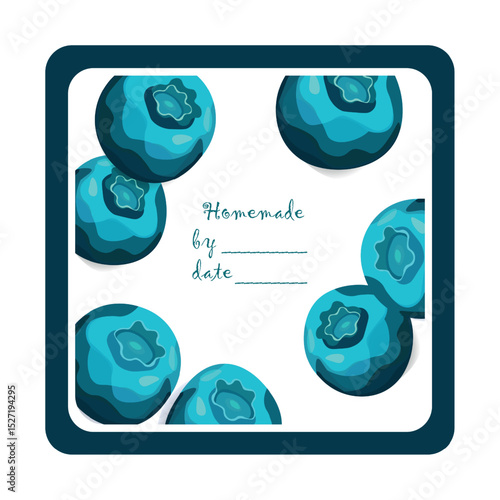 Template jam label design. Retro homemade label. Blueberry marmalade dessert product. Doodle vector illustration.