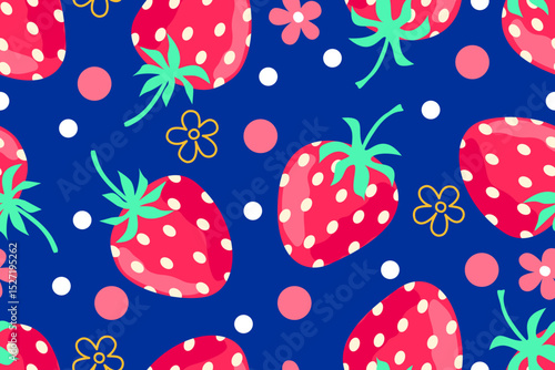Summer seamless pattern with vector illustrations of fruits. Hand drawn healthy food set and strawberry cartoon background.	