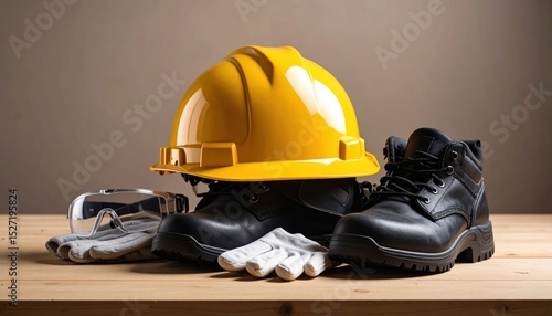 Safety gear on a wooden table