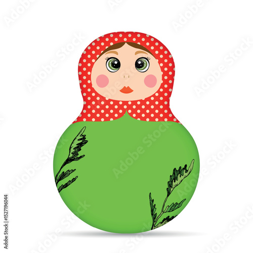 Russian Matryoshka. Traditional Russian folklore dolls with big eyes and lips. Babushka doll with hohloma, traditional painted floral pattern. Hand drawn vector illustration.