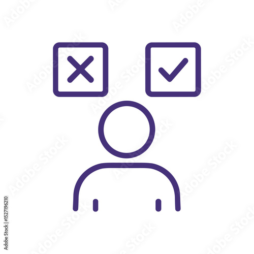 Decisionmaking process illustrated by a person. Icon symbol illustration