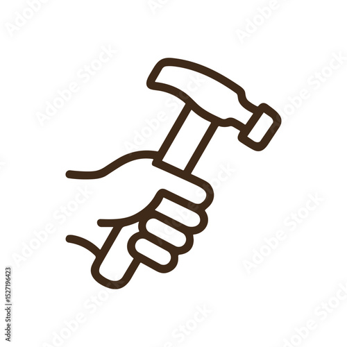 Hand gripping hammer ready for work. Icon symbol illustration