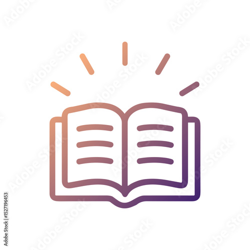 Illuminated open book radiates knowledge. Icon symbol illustration