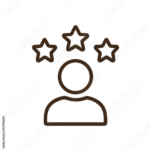 Person assessed with three shining stars. Icon symbol illustration
