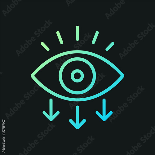 Teal eye emitting three directional signals. Icon symbol illustration