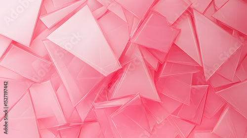 Translucent pink geometric shapes overlap in abstract pattern, creating soft and dynamic visual effect with varying shades and light reflections