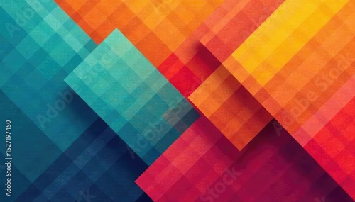 Geometric abstract shapes in vibrant color block design, squares, bright, simple