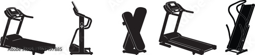 Dynamic Black Silhouette Vector Collection of Treadmills in Motion