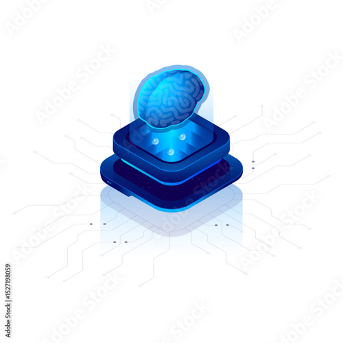 AI Brain isometric illustration. artificial intelligence technology.