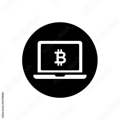 Desktop monitor with Bitcoin icon inside circle indicating blockchain investment interface