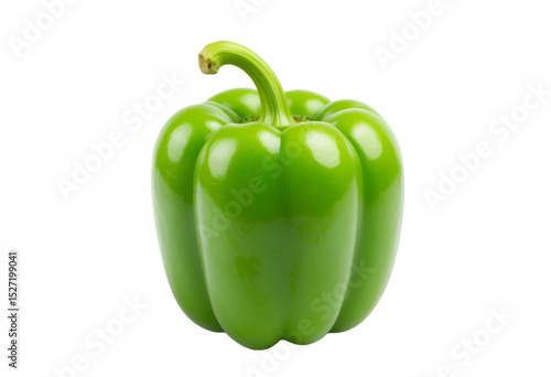 Vibrant Green Bell Pepper on White Background. Fresh and Glossy Green Vegetable Photography.ideal for food-related uses, culinary presentations, or design elements.
