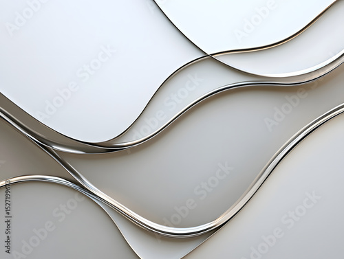 Warped panel with smooth curves and reflective surface creates elegant abstract design with flowing lines and metallic shine, evoking modern and sophisticated feeling