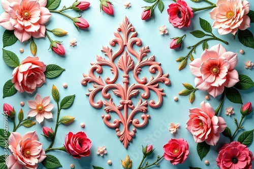 Subtle floral damask pattern on smooth surface , delicate, vintage