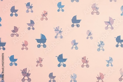 Subtle repeating stroller silhouette pattern on pastel background, child, background, pastel