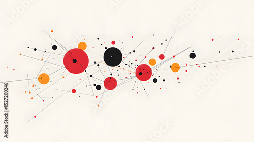 Abstract illustration of disconnected dots and lines in red, black, and orange colors on light background, creating dynamic and modern network design
