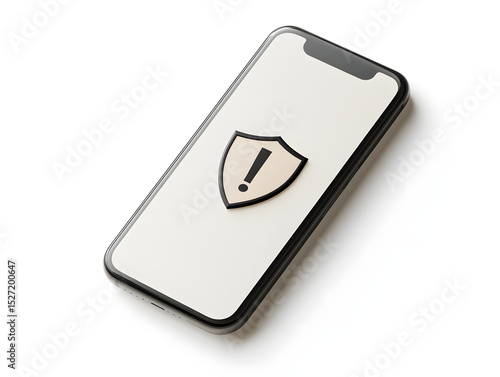 Smartphone security alert icon on screen, digital protection concept, mobile device with warning symbol, technology safety notification, isolated on white background