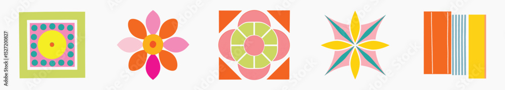 Obraz premium Colorful geometric abstract patterns, isolated vector set