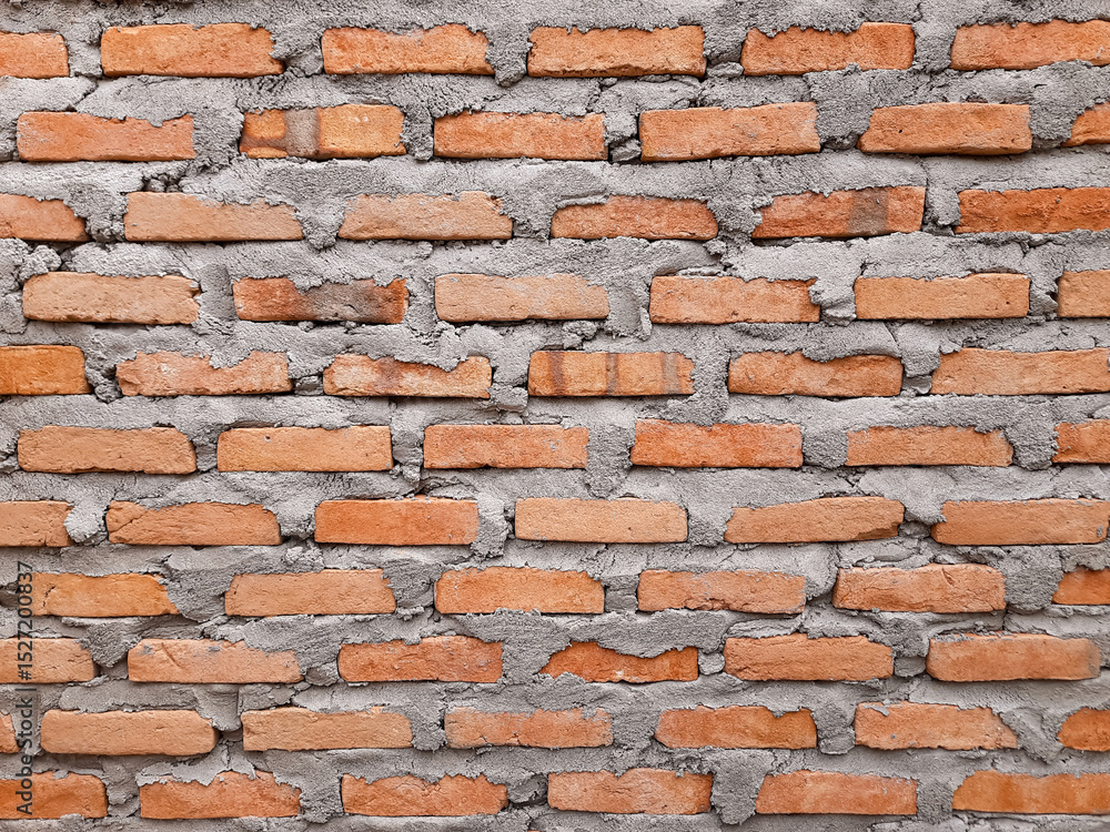 Fototapeta premium Old Red Brick Wall with Cement Mortar Texture for Architecture Background