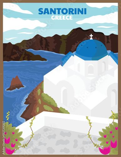Illustration Vector of Santorini Greece Vintage Travel Posters