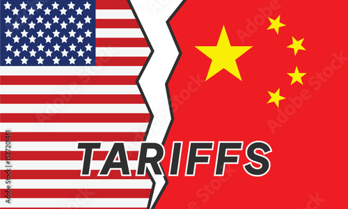 Tariffs and USA Economy concept - Flag of the United States of America and china background. Tariff USA trade war with the others countries