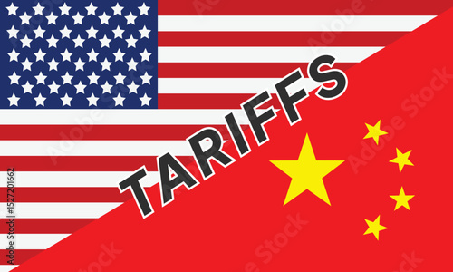Tariffs and USA Economy concept - Flag of the United States of America and china background. Tariff USA trade war with the others countries