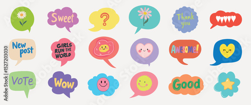 Colorful speech bubble stickers, element vector set