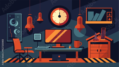 The sound of keyboard keys clicking in sync with the ticking of a grandfather clock in the corner of a fortified war room.. Vector illustration