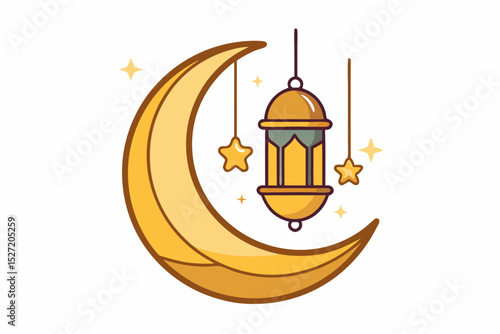 crescent moon with hanging lantern