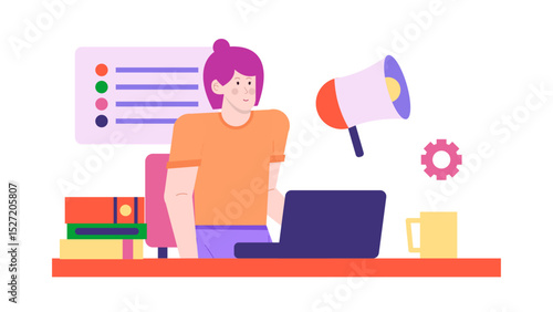 Woman working on laptop at an office desk, suitable for business, technology, remote work, entrepreneurship, and digital nomad concepts.