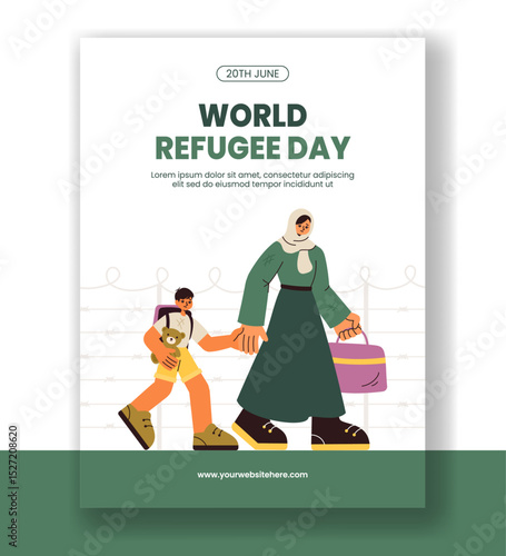 Creative Vertical Poster Template for World Refugee Day in Flat Cartoon Design