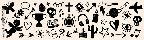 Eclectic black icon collection, element vector set