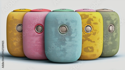 Colorful Bluetooth speakers on a white background