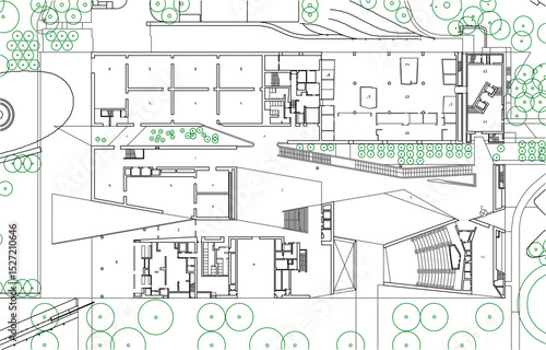 vector illustration of architectural design of site plan layout construction section view of museum building