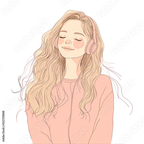 Woman with headphone illustration headphones pastel vector