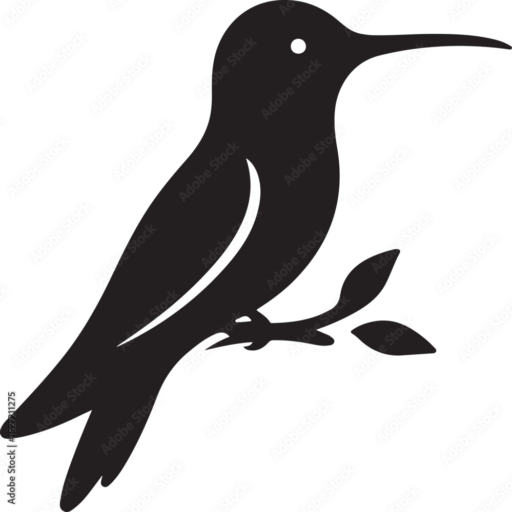 Obraz premium Hummingbird Black Silhouette Vector, Elegant Bird Clipart & Nature-Inspired Design