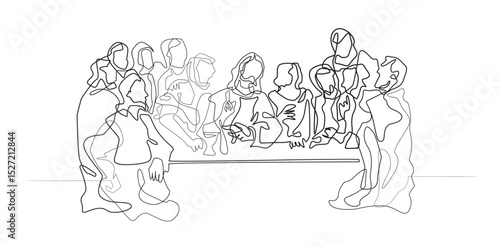 Last Supper, Single Line Drawing Vector on White Background.