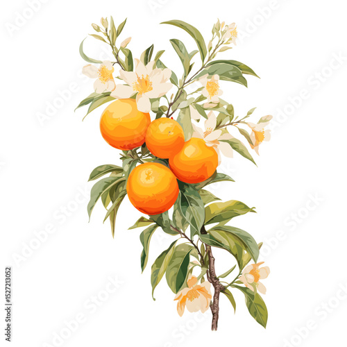 Orange branch with flower orange botanical realistic flowers vector