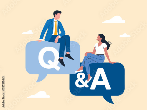 Q&A Communication Concept with Speech Bubbles and Diverse Characters – Vector Business Illustration