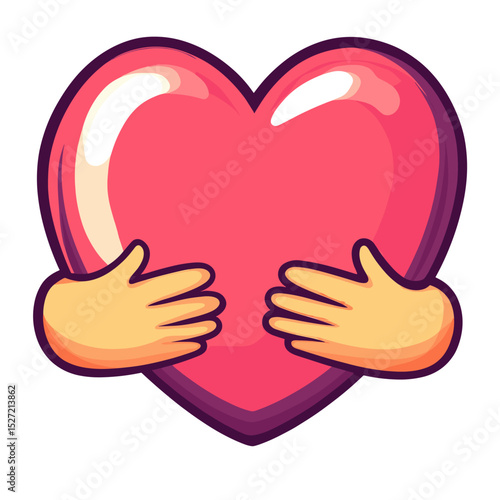 Arm hugging big heart cartoon style cute vector
