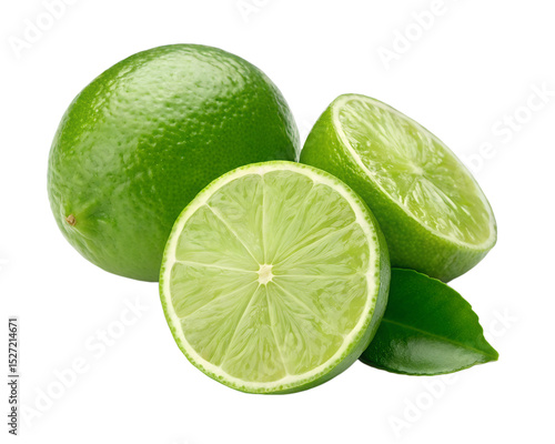 Fresh limes with leaves isolated on transparent background