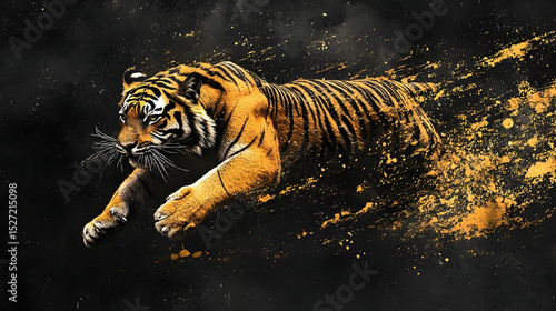 A majestic tiger in motion, a dynamic design.