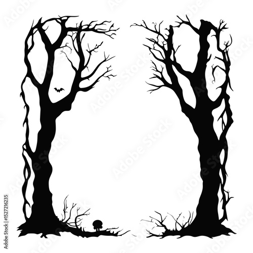 Haunted trees scary frame silhouette art illustrated vector