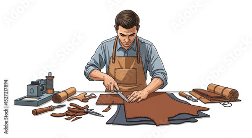 Leather Craftsman Cutting Material for Fashion Bag – Vector Illustration
