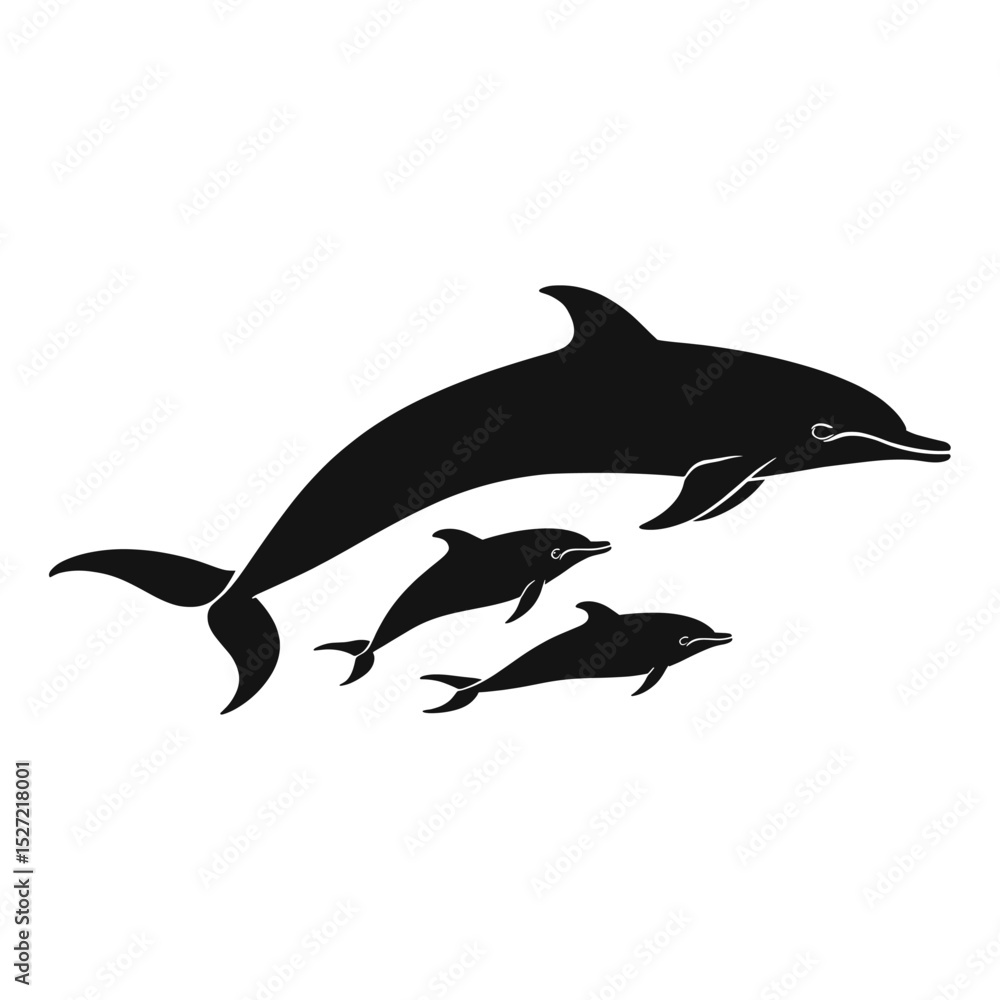 Fototapeta premium Dolphine and 2 cubs silhouette illustration animals vector