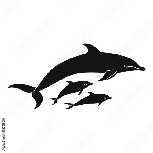 Dolphine and 2 cubs silhouette illustration animals vector