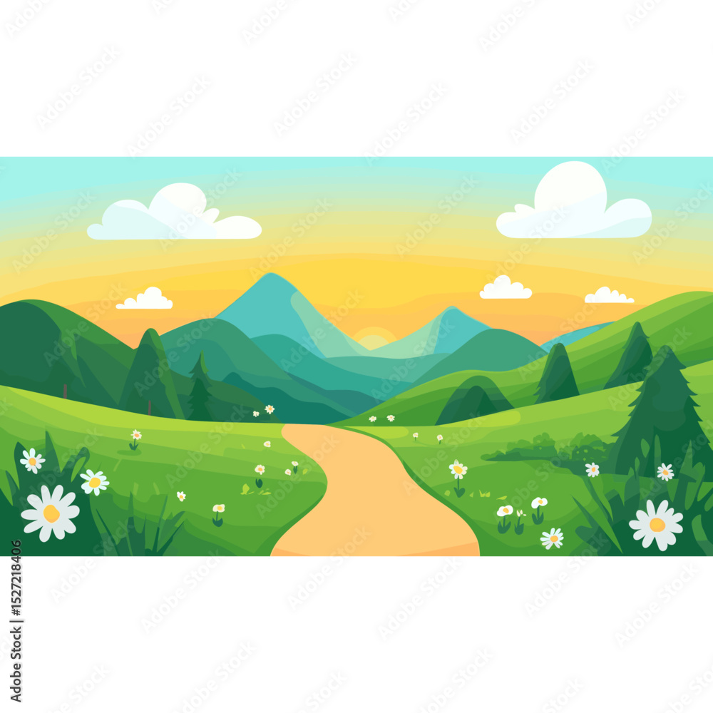 Naklejka premium An outdoor trail in the mountains outdoors green illustration vector