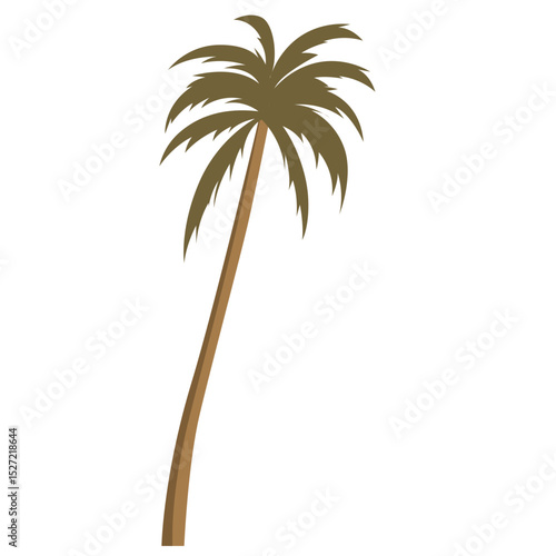 Minimal tropical palm tree with tall trunk and curved green fronds, great for beach, oasis, or exotic travel destination graphics.