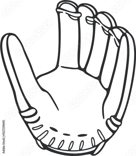 Stilisierte Baseballhandschuh-Symbolillustration mit fettem schwarzen Umriss, isoliert auf Weiß. Perfekt für Sportausrüstungsdesigns, Team-Branding oder visuelle Darstellungen von Sportveranstaltungen