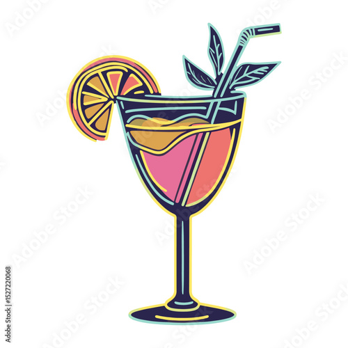 Neon summer cocktail sign beverage colors drink vector