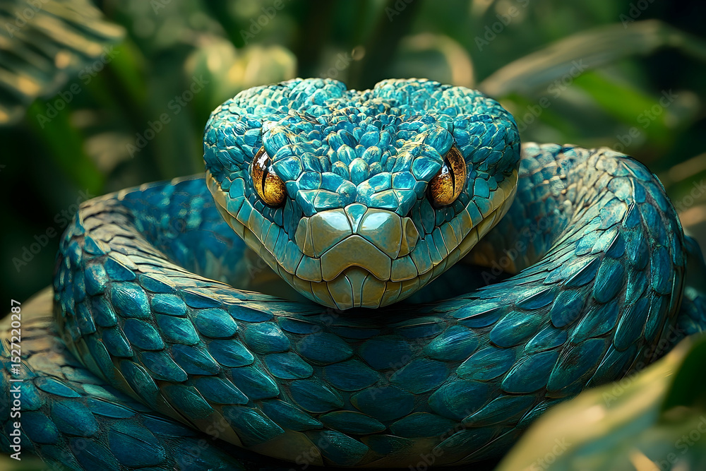 Fototapeta premium Close-up view of a vibrant blue snake.